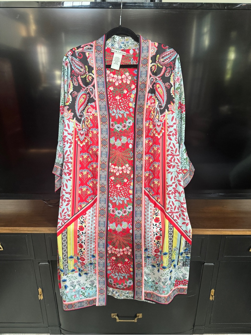 Women's Floral Print Reversible Red Kimono Robe - alice + olivia